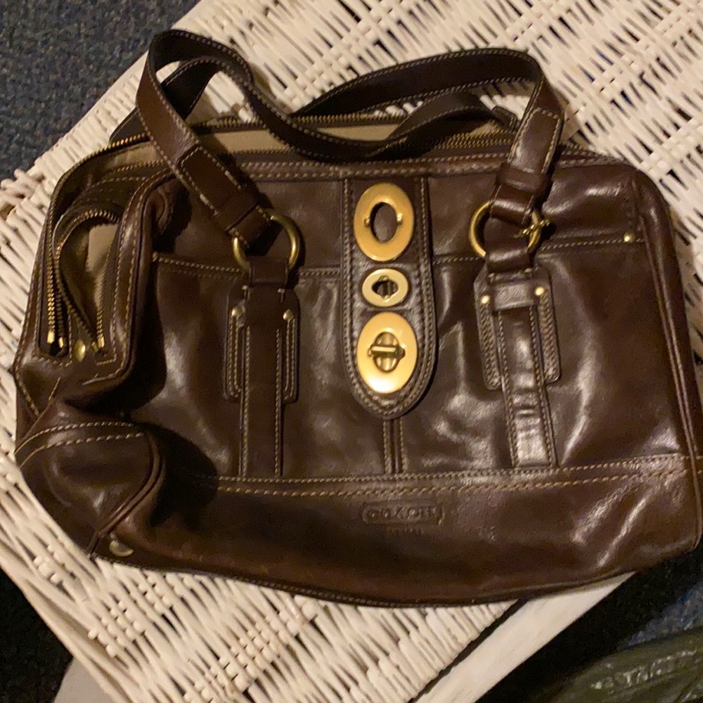 Brown leather coach bag